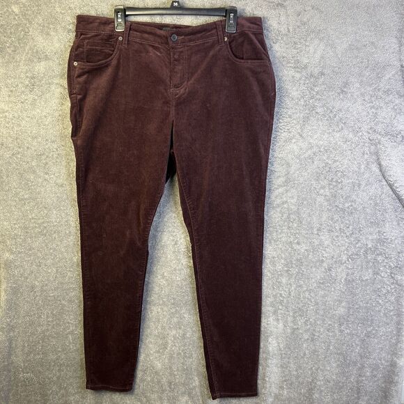 Edyson Pants Women’s Pants Burgundy Size 14W Velvet Corduroy Skinny Stretch - Picture 1 of 9